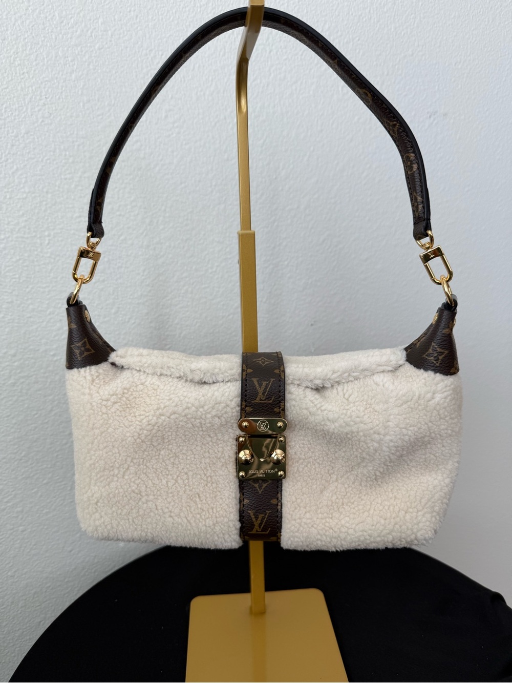 Shearling Pochette Mini Shoulder Bag in Cream and Brown - Picture 1 of 8